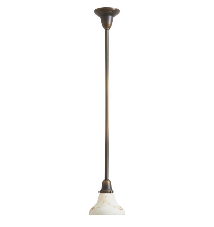 Pendant with Vintage Glass Bell Shade Delicately Painted Floral Motif