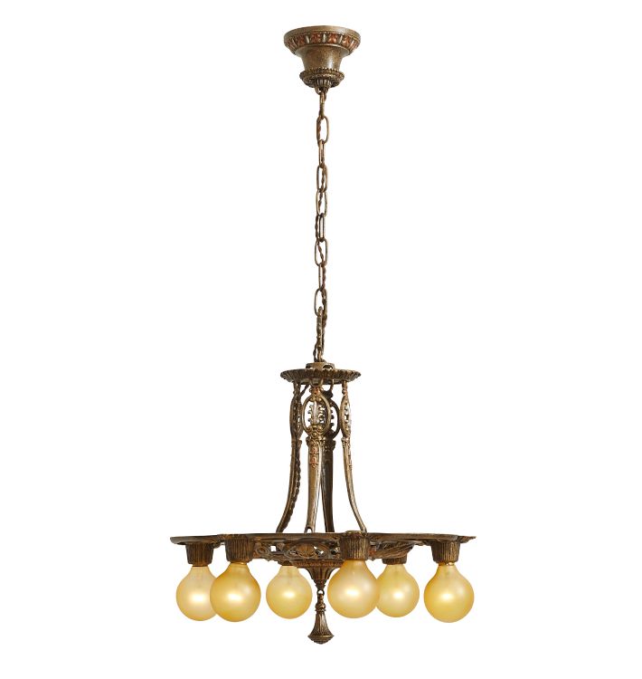 Vintage Classical Revival 6-Light Bare-Bulb Chandelier