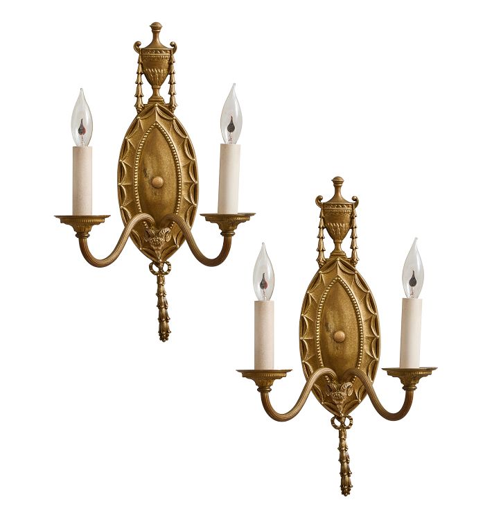 Pair of Vintage Classical Revival Double Candle Sconces