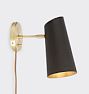 OPEN BOX Cypress Small Sconce Plug-In - Brushed Satin Brass with Oil Rubbed Bronze Shade