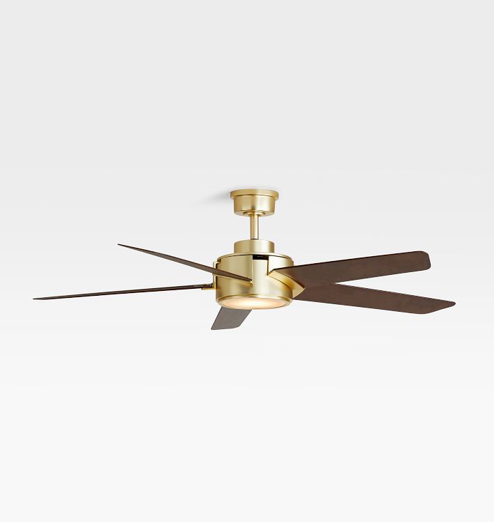 OPEN BOX: Brambling LED Ceiling Fan, 56" Diameter - 13" Length - Satin Brass & Walnut Blades