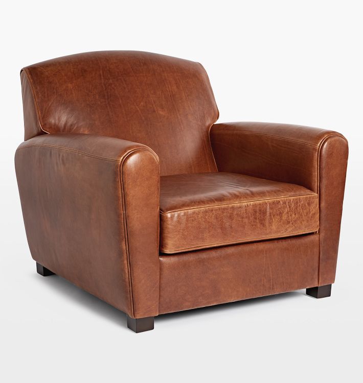 OPEN BOX: Doyle Leather Club Chair, Distressed Pure Leather Saddle