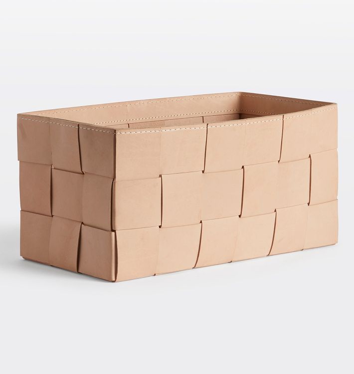 OPEN BOX: Woven Leather Basket, 16" x 8" x 8" - Natural