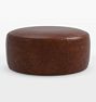 OPEN BOX Britton Leather 36" Round Ottoman, Mont Blanc Bourbon