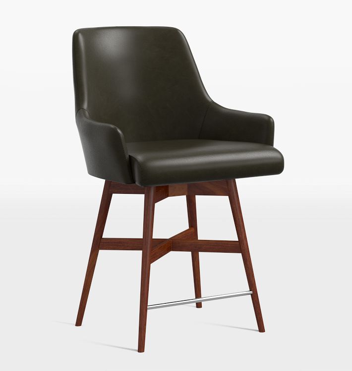 OPEN BOX: DNU - Dexter Swivel Leather Counter Stool, Echo Spanish Moss