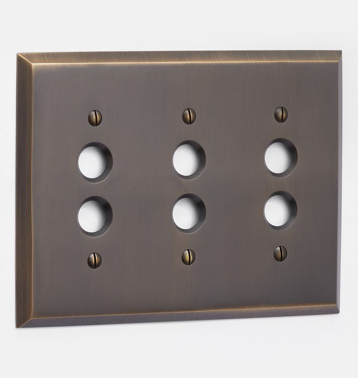 Lewis Triple Push-Button Switchplate, Burnished Antique