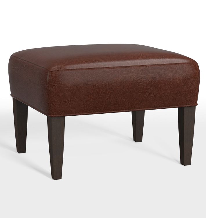OPEN BOX: Clinton Leather Ottoman, Without Nailheads - Distressed Pure Leather Molasses
