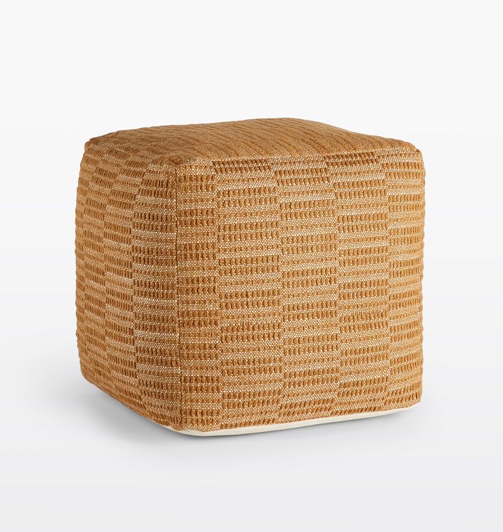 OPEN BOX: Woven Cotton Pouf, 16" x 16"  x 16" - Camel