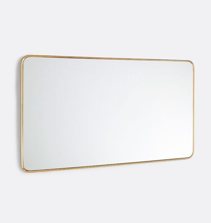 OPEN BOX: Double Vanity Rounded Rectangle Metal Framed Mirror, 54" x 30" - Unlacqured Brass