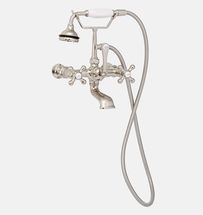 Wall Mounted Tub Filler with Handshower - Brushed Nickel
