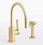 Coos Bay Single Hole Kitchen Faucet with Sprayer - Aged Brass