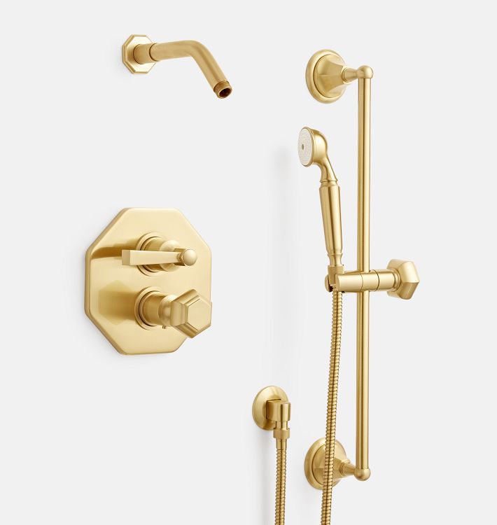 Canfield Thermostatic Shower Set With Handshower, Aged Brass