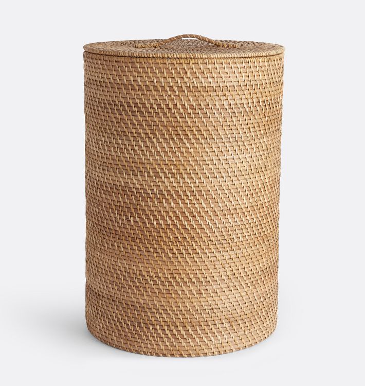OPEN BOX: Rinna Rattan Hamper, 18" Diameter x 27" - Natural