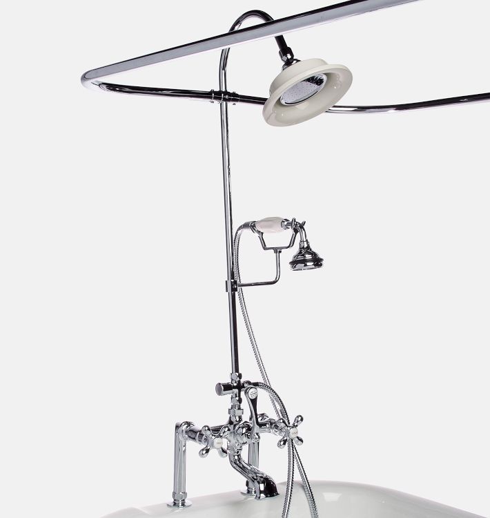 Deck-Mount Tub Filler with Shower Enclosure & Handshower - Polished Chrome