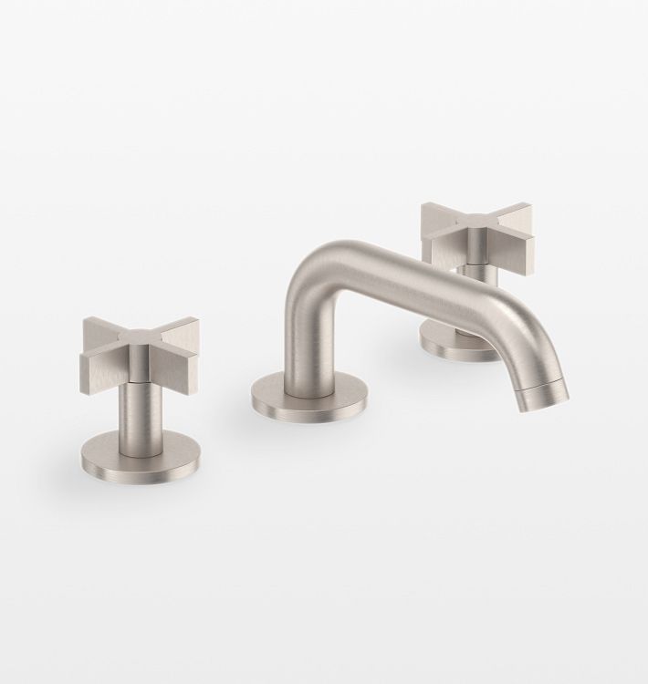 Cayucos Short Spout Cross Handle Widespread Bathroom Faucet, Brushed Nickel