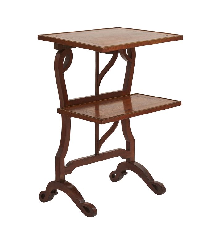 Vintage English Wood Side Table with Foldable Shelfs and Banded Inlay circa 19th Century