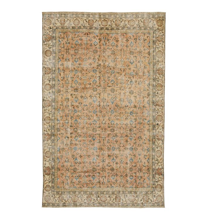 Vintage Allover Handknotted Peach Wool Rug - 10'3" x 6'5"