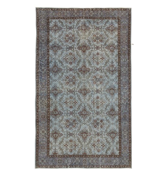 Vintage Allover Handknotted Blue Wool Rug - 9'1" x 6'