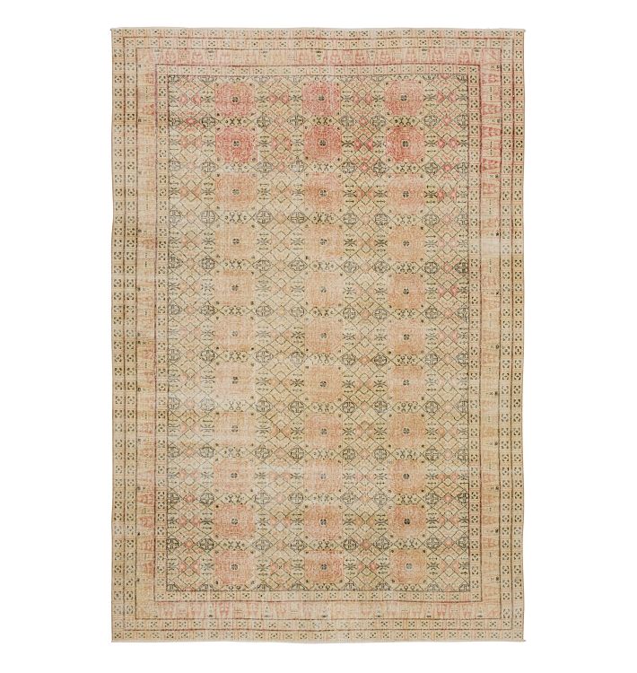 Vintage Allover Handknotted Cream Wool Rug - 9'11" x 6'8"