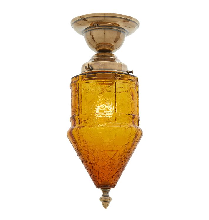Semi Flush Mount with Vintage Unique Crackled Amber Glass Shade and Finial