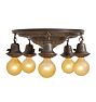 Vintage Flush Mount Pan Fixture 5 Light Bare Bulb with Classical Revival Details