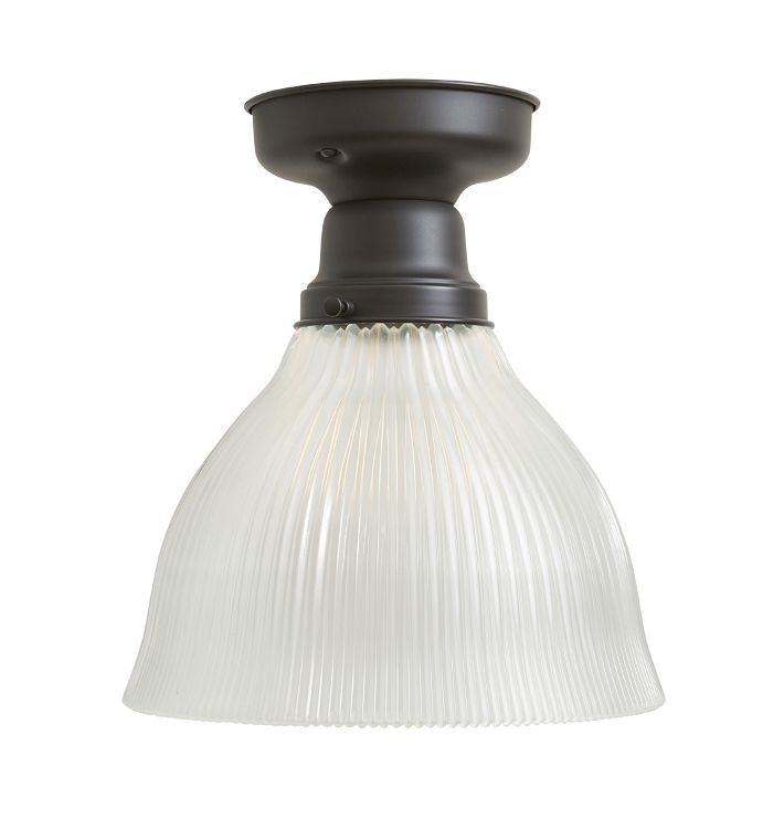 Vintage Semi Flush with Large Soft Frosted Holophane Glass Shade