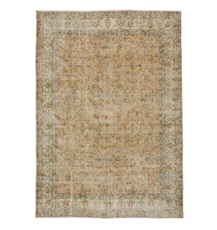 Vintage Allover Handknotted Gold Wool Rug - 9'11" x 7'1"
