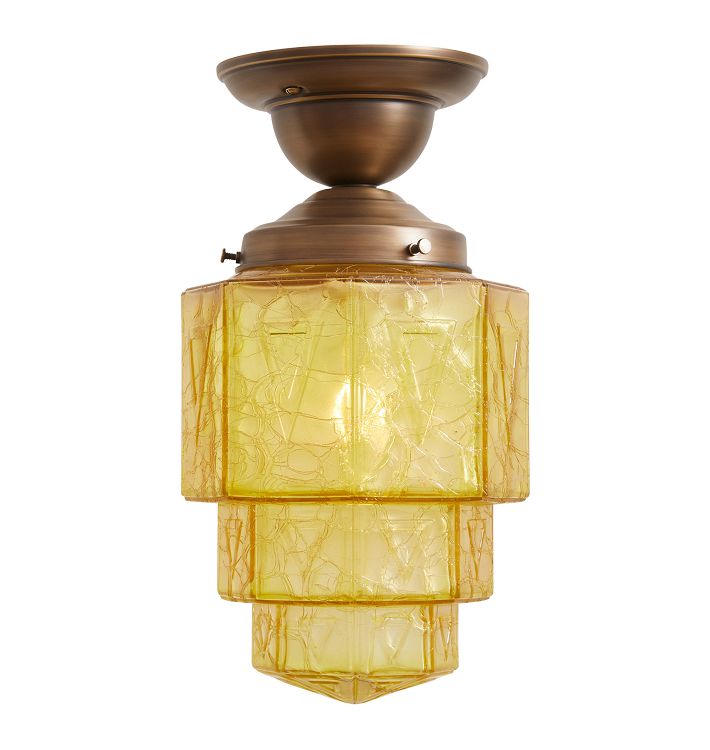 Semi Flush Mount with Vintage Crackled Amber Glass Cake Shade