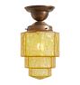 Semi Flush Mount with Vintage Crackled Amber Glass Cake Shade
