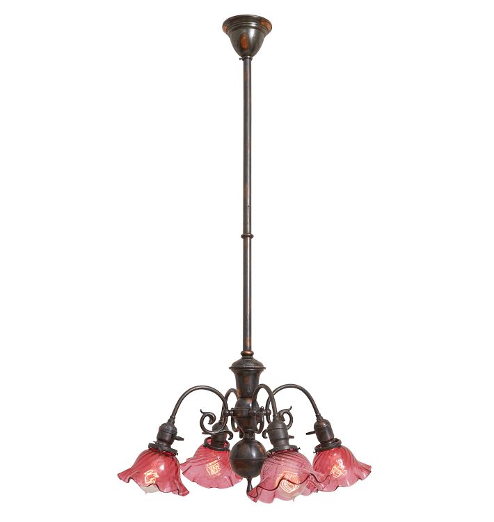 Incredible Vintage Victorian 4 Arm Chandelier Aged Copper Plated Brass