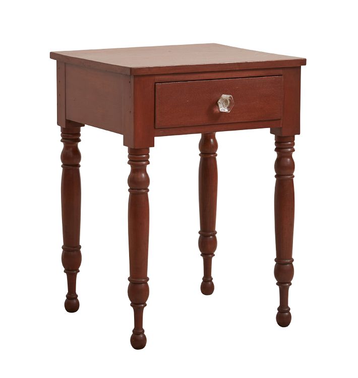 Antique Sheraton Style Side Table in Cherry with Glass Knob Drawer and Turned Legs