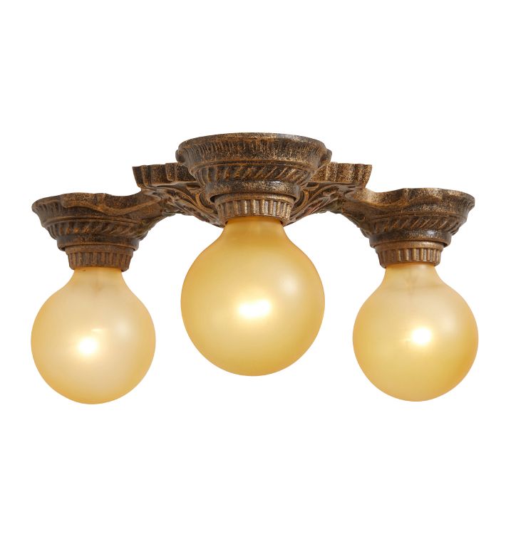 Vintage Decorative Flush Mount Cast 3 Light Bare Bulb Classical Revival
