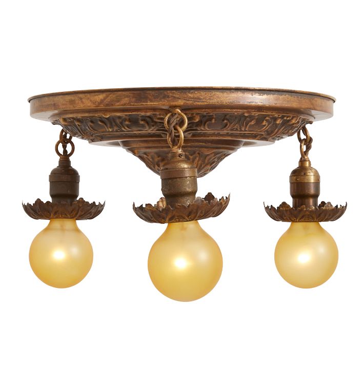 Vintage Decorative Flush Mount Pan Fixture 3 Light Bare Bulb