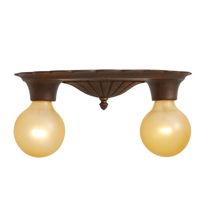 Vintage Flush Mount Pan Fixture 2 Light Bare Bulb