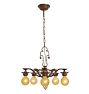 Vintage Classical Revival Cast 5 Light Bare Bulb Chandelier
