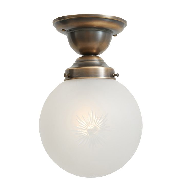 Semi Flush Mount Vintage Etched Glass Globe Shade with Wheelcut Starbursts