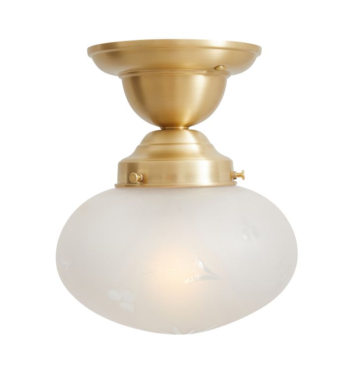 Semi Flush Mount with Vintage Squat Globe Frosted Glass Shade with Wheel Cut Floral Motif