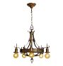Vintage Tudor Style Chandelier 5 Light Bare Bulb Hammered Texture and Shields