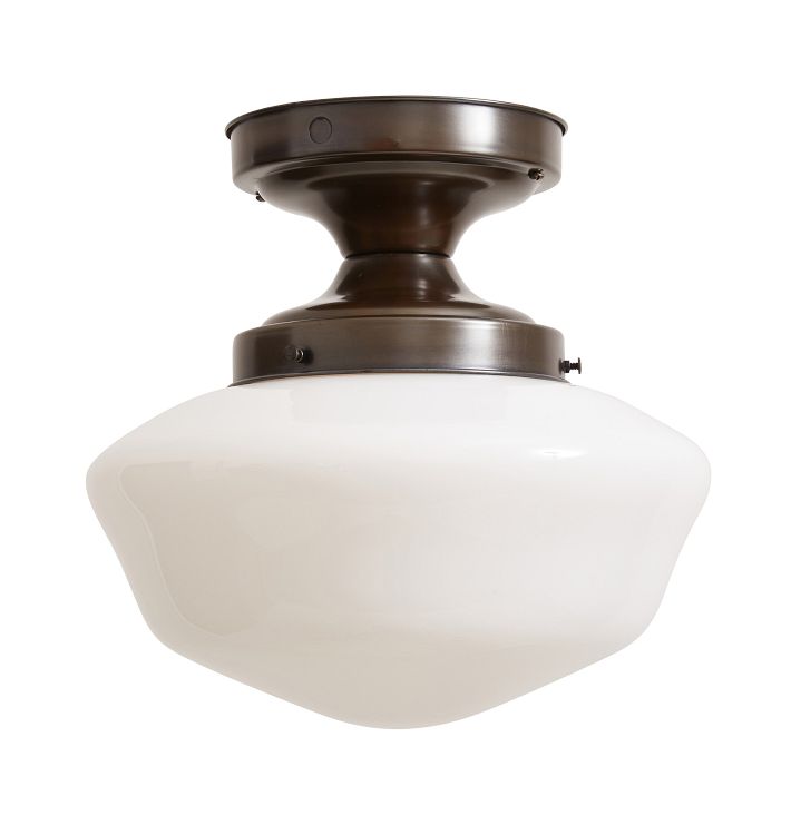 Semi Flush Mount with Vintage Schoolhouse Opal Glass Shade