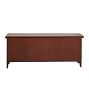 Rustic and Spacious Vintage Storage Bench with Worn Red Paint