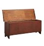 Rustic and Spacious Vintage Storage Bench with Worn Red Paint