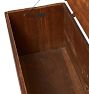 Rustic and Spacious Vintage Storage Bench with Worn Red Paint