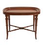 Vintage Carved Wood Tray Top End Table with Turned Legs and Stretcher