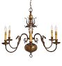 Vintage Flemish Style  6-Arm Candle Chandelier with Fish Motifs Dutch