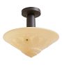 Vintage Semi Flush Mount with Superbly Detailed Art Deco Custard Glass Shade Bead Chain Fixture