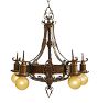 Vintage Tudor Style Chandelier 5-Light Bare Bulb Hammered Texture and Shields
