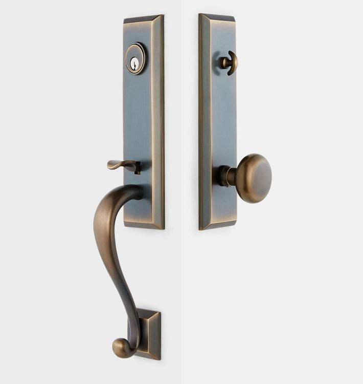 Putman Knob Exterior Door Hardware Tube Latch Set, Burnished Antique Left 2.375"
