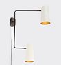 Cypress Double Swing-Arm Plug-In Sconce, Oil-Rubbed Bronze - Satin White Shade