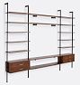 Holgate Walnut Triple Modular 14-Shelf 60" Media Stand w Drawers and CP Hrdwr w 96" Rails