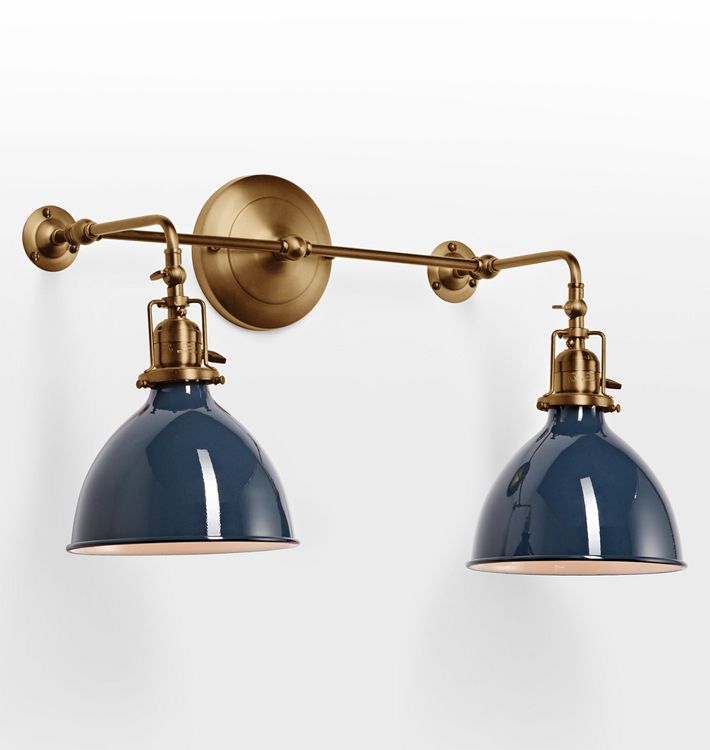 Fairview Traditional Double Sconce, Heritage Brass - Fairview GLASS 2 1/4in fitter TB - Thunder blue